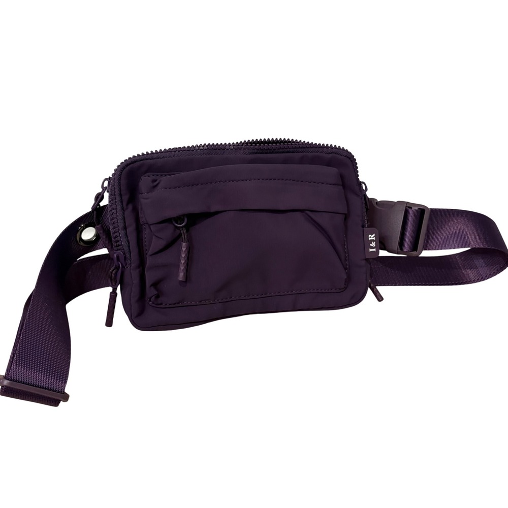 I&R Belt Bag Unisex OS Deep Purple Plum Nylon Multi-Pocket Crossbody Waist Pack